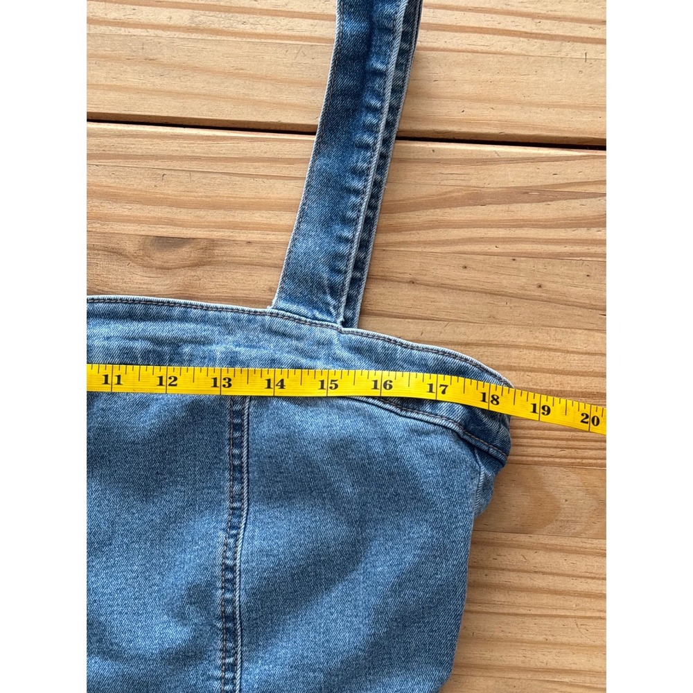 Girl-ish Denim Pinafore Dress Large Button Down Medium Wash Sleeveless Midi - Picture 8 of 11